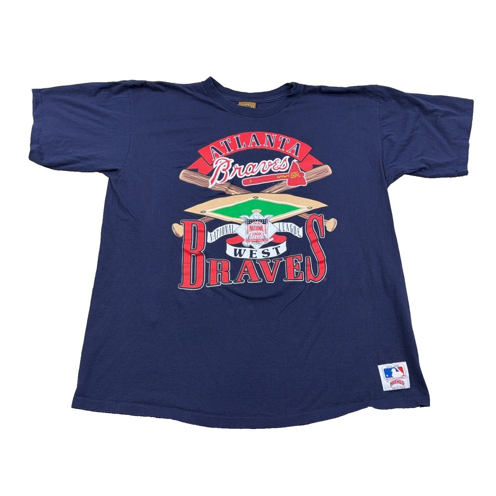 Vintage Atlanta Braves Shirt Men XL Blue 90s Nutmeg Tee Made In USA MLB Adult